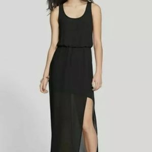 LUSH Faux Wrap Chiffon Maxi Dress Black Deep Slit